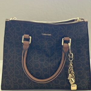 Calvin Klein Black and Brown Monogram Satchel